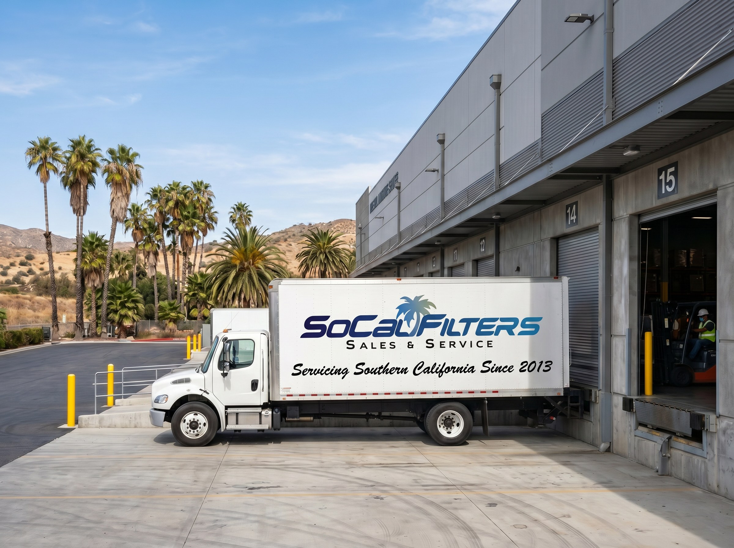 Delivery truck loading at Paramount warehouse
